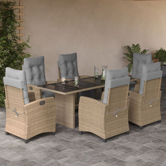 7-tlg. Garten-Essgruppe mit Kissen Beigemischung Poly Rattan