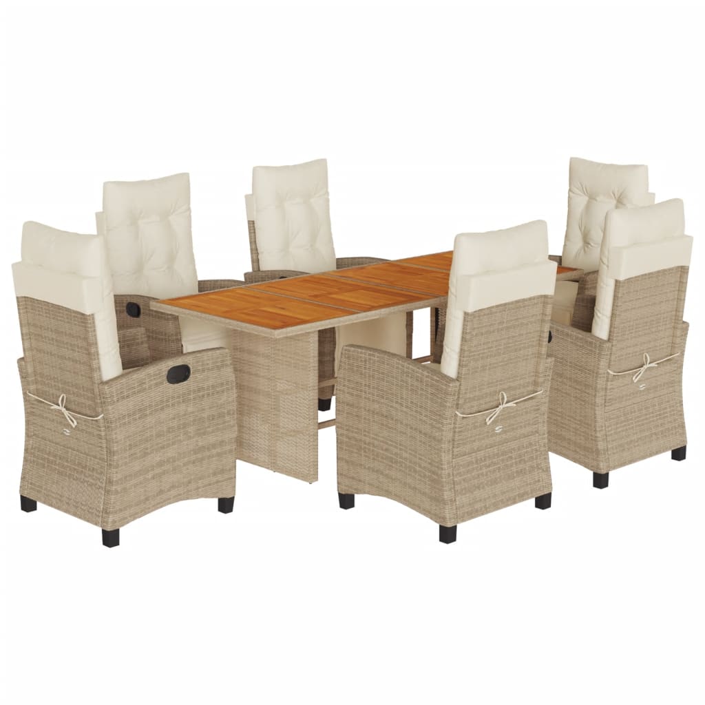 7-tlg. Garten-Essgruppe mit Kissen Beige Poly Rattan