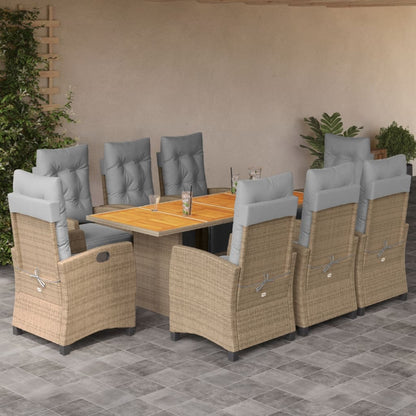 9-tlg. Garten-Essgruppe mit Kissen Beigemischung Poly Rattan