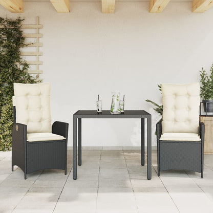 3-tlg. Garten-Essgruppe mit Kissen Schwarz Poly Rattan