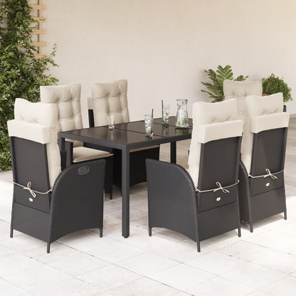 7-tlg. Garten-Essgruppe mit Kissen Schwarz Poly Rattan