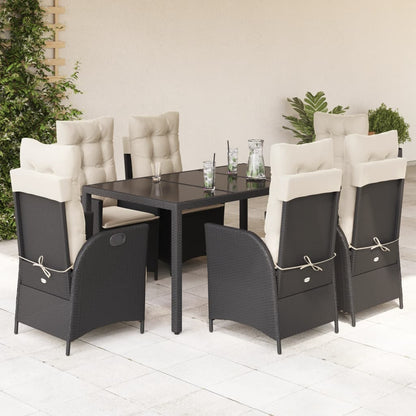 7-tlg. Garten-Essgruppe mit Kissen Schwarz Poly Rattan