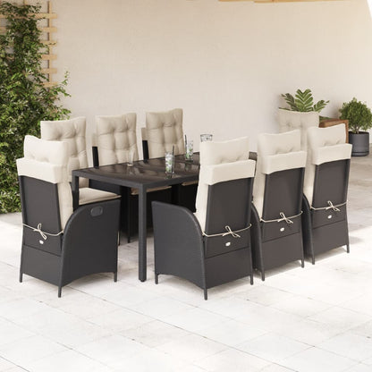 9-tlg. Garten-Essgruppe mit Kissen Schwarz Poly Rattan