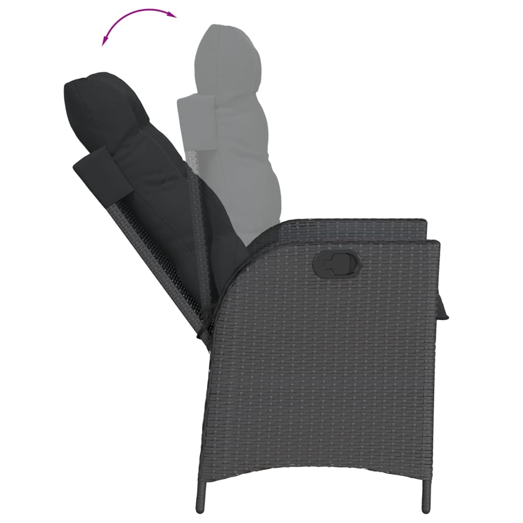 3-tlg. Garten-Essgruppe mit Kissen Schwarz Poly Rattan