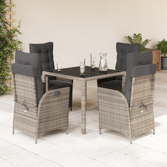 5-tlg. Garten-Essgruppe mit Kissen Grau Poly Rattan