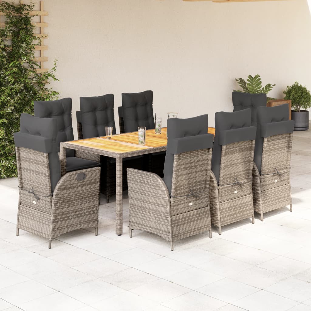 9-tlg. Garten-Essgruppe mit Kissen Grau Poly Rattan