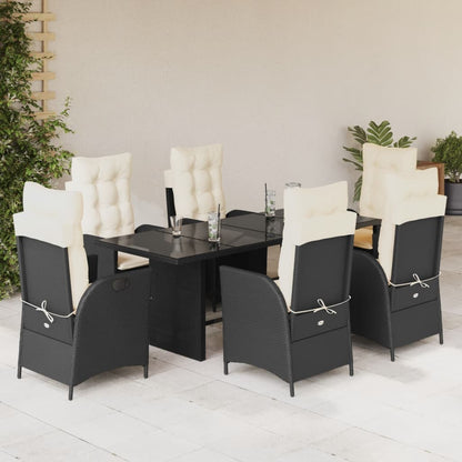 7-tlg. Garten-Essgruppe mit Kissen Schwarz Poly Rattan