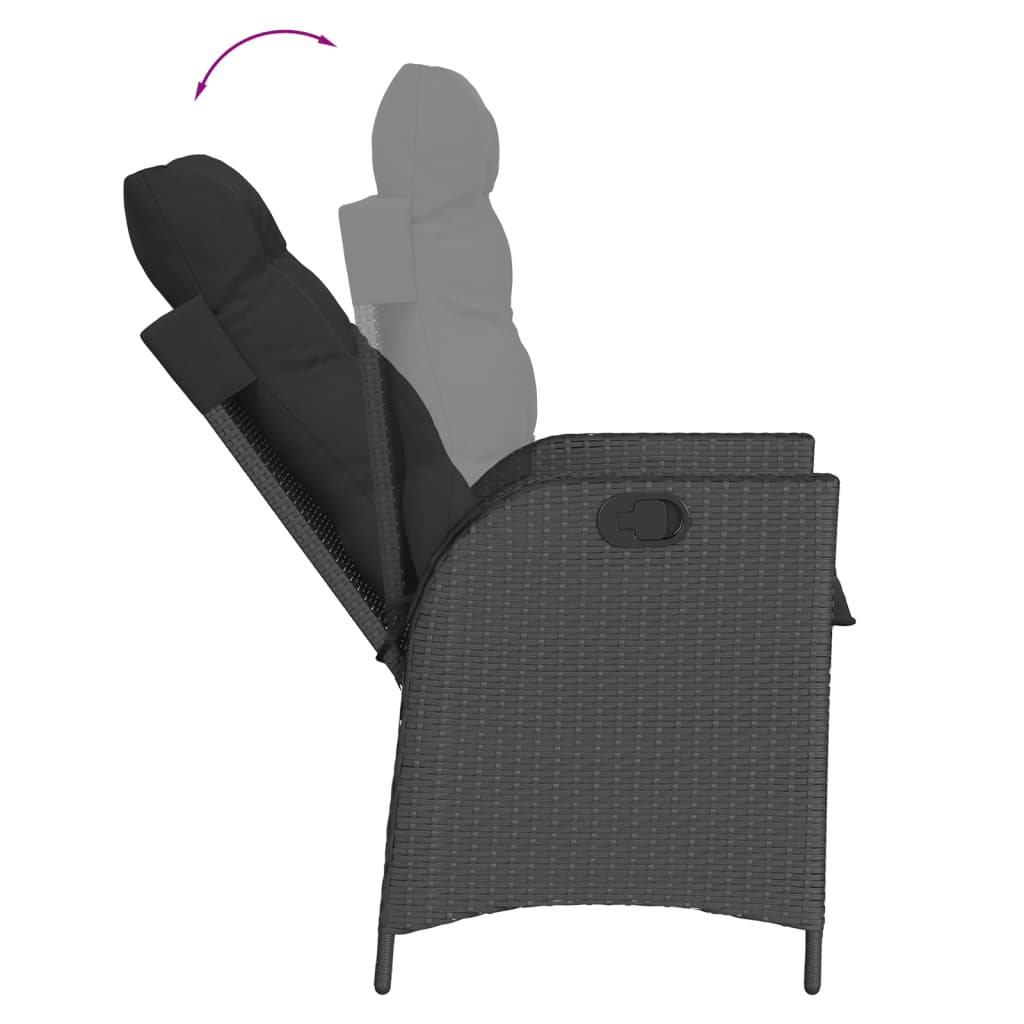 7-tlg. Garten-Essgruppe mit Kissen Schwarz Poly Rattan