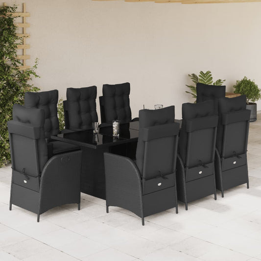 9-tlg. Garten-Essgruppe mit Kissen Schwarz Poly Rattan