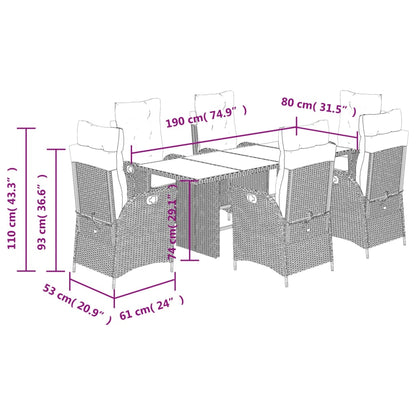 7-tlg. Garten-Essgruppe mit Kissen Braun Poly Rattan