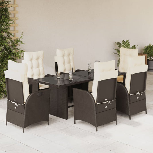 7-tlg. Garten-Essgruppe mit Kissen Braun Poly Rattan