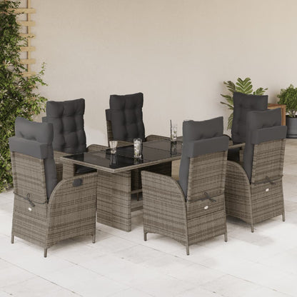 7-tlg. Garten-Essgruppe mit Kissen Grau Poly Rattan