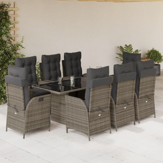 9-tlg. Garten-Essgruppe mit Kissen Grau Poly Rattan