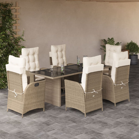 7-tlg. Garten-Essgruppe mit Kissen Beige Poly Rattan