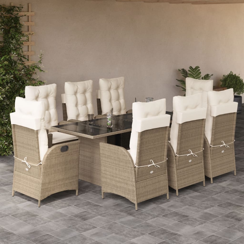 9-tlg. Garten-Essgruppe mit Kissen Beige Poly Rattan