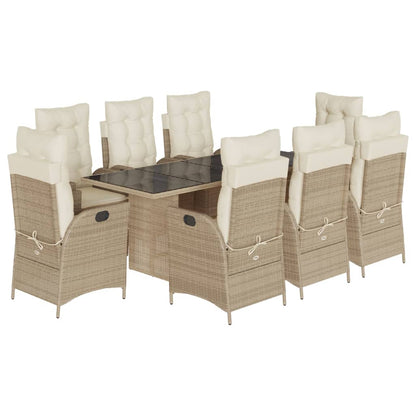 9-tlg. Garten-Essgruppe mit Kissen Beige Poly Rattan