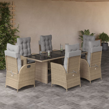 7-tlg. Garten-Essgruppe mit Kissen Beigemischung Poly Rattan