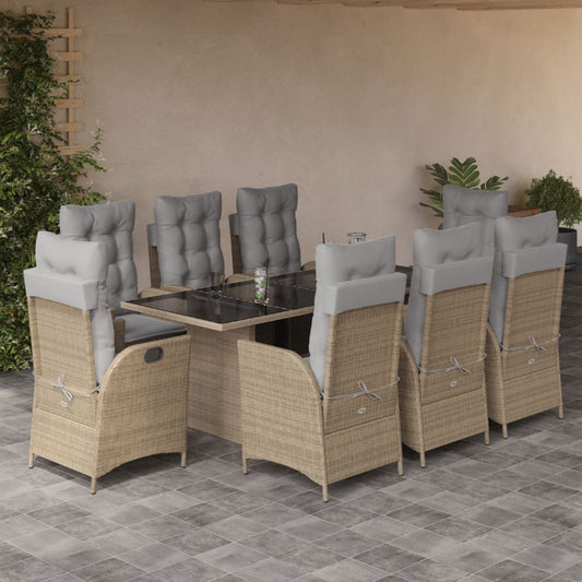 9-tlg. Garten-Essgruppe mit Kissen Beigemischung Poly Rattan