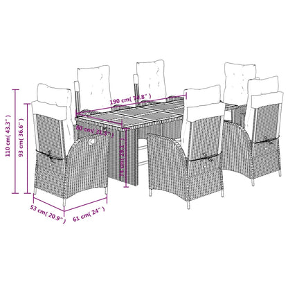 7-tlg. Garten-Essgruppe mit Kissen Schwarz Poly Rattan