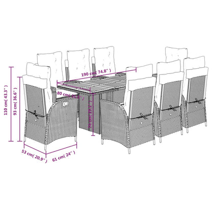 9-tlg. Garten-Essgruppe mit Kissen Schwarz Poly Rattan