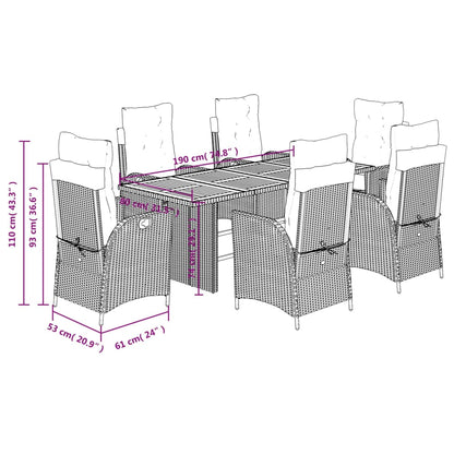 7-tlg. Garten-Essgruppe mit Kissen Grau Poly Rattan