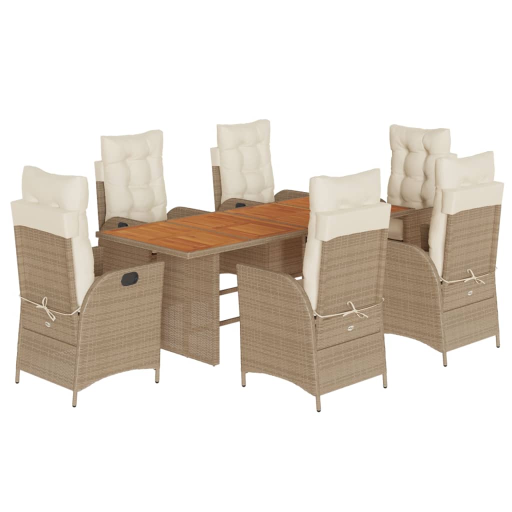 7-tlg. Garten-Essgruppe mit Kissen Beige Poly Rattan