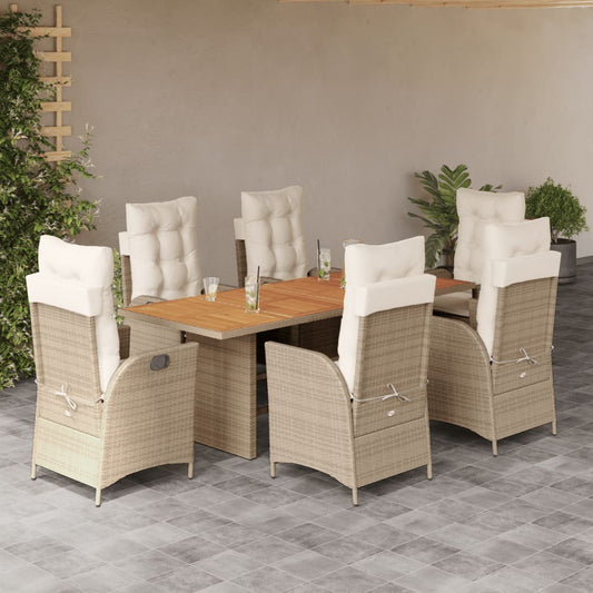 7-tlg. Garten-Essgruppe mit Kissen Beige Poly Rattan