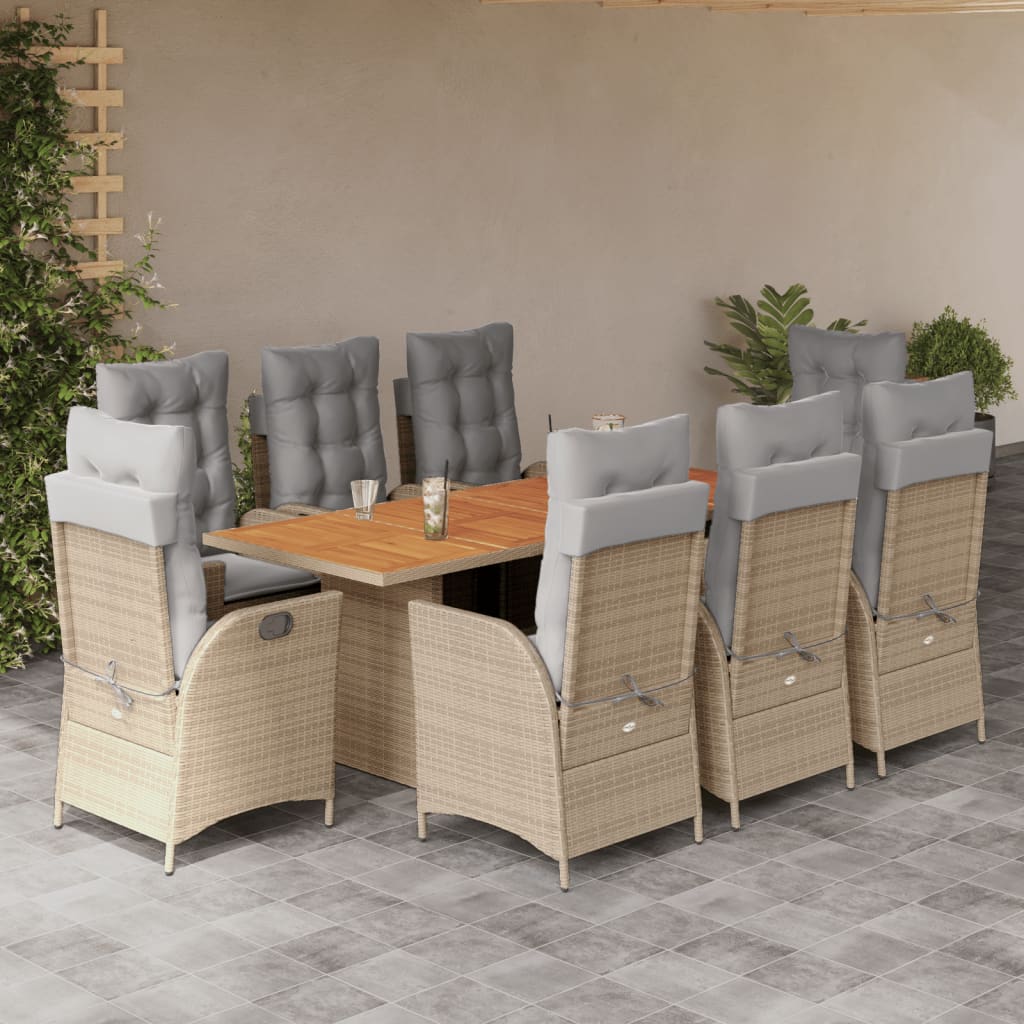 9-tlg. Garten-Essgruppe mit Kissen Beigemischung Poly Rattan