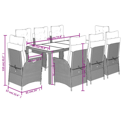 9-tlg. Garten-Essgruppe mit Kissen Schwarz Poly Rattan