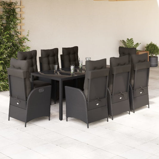 9-tlg. Garten-Essgruppe mit Kissen Schwarz Poly Rattan