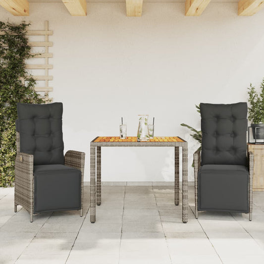 3-tlg. Garten-Essgruppe mit Kissen Grau Poly Rattan