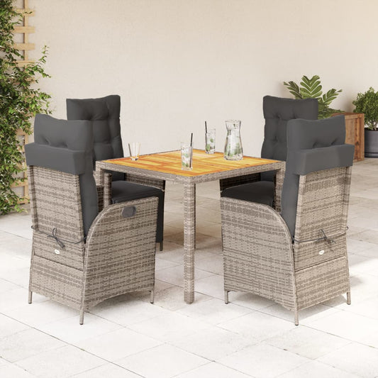 5-tlg. Garten-Essgruppe mit Kissen Grau Poly Rattan