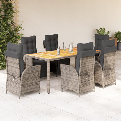 7-tlg. Garten-Essgruppe mit Kissen Grau Poly Rattan