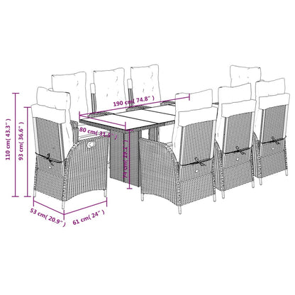 9-tlg. Garten-Essgruppe mit Kissen Schwarz Poly Rattan