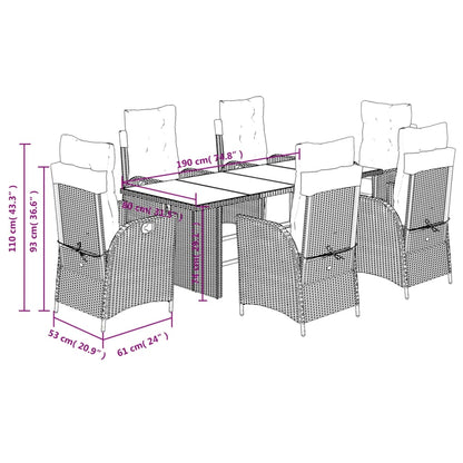 7-tlg. Garten-Essgruppe mit Kissen Schwarz Poly Rattan