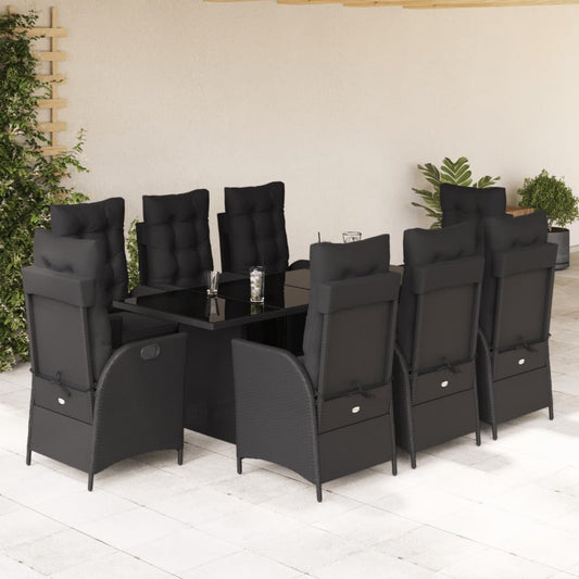 9-tlg. Garten-Essgruppe mit Kissen Schwarz Poly Rattan