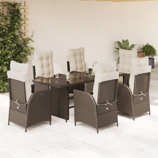 7-tlg. Garten-Essgruppe mit Kissen Braun Poly Rattan