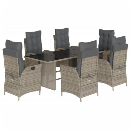 7-tlg. Garten-Essgruppe mit Kissen Grau Poly Rattan