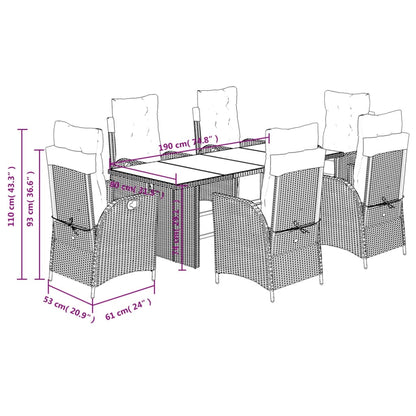 7-tlg. Garten-Essgruppe mit Kissen Grau Poly Rattan