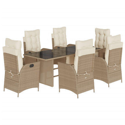 7-tlg. Garten-Essgruppe mit Kissen Beige Poly Rattan