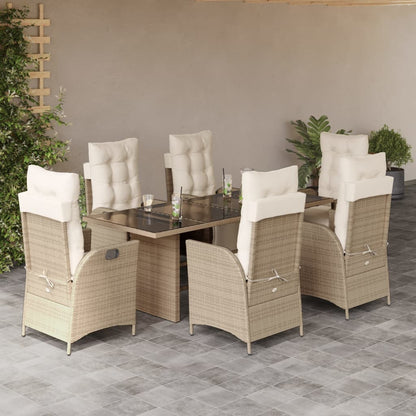 7-tlg. Garten-Essgruppe mit Kissen Beige Poly Rattan