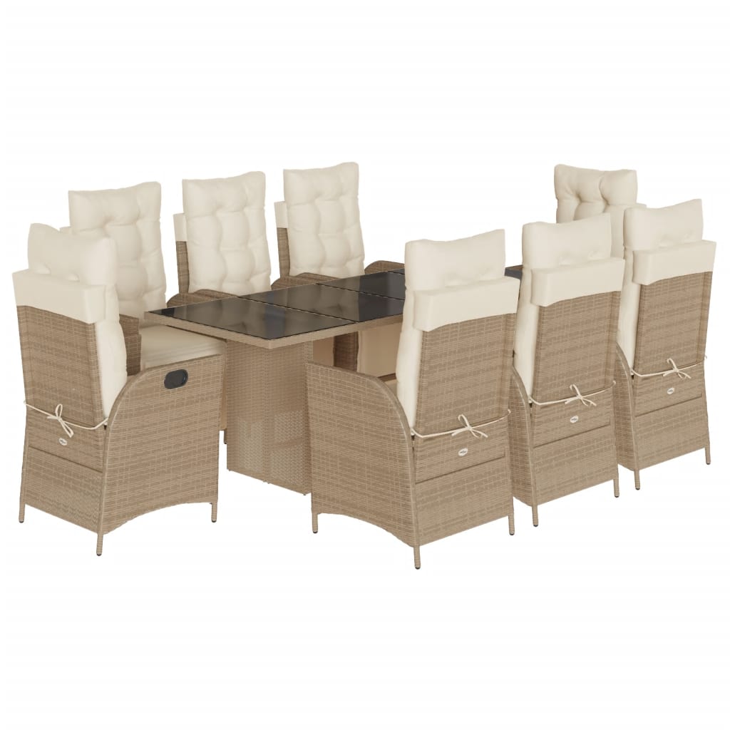 9-tlg. Garten-Essgruppe mit Kissen Beige Poly Rattan