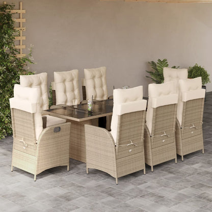 9-tlg. Garten-Essgruppe mit Kissen Beige Poly Rattan