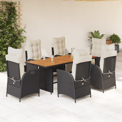 7-tlg. Garten-Essgruppe mit Kissen Schwarz Poly Rattan