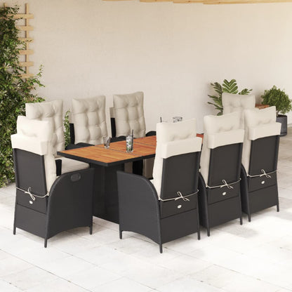 9-tlg. Garten-Essgruppe mit Kissen Schwarz Poly Rattan