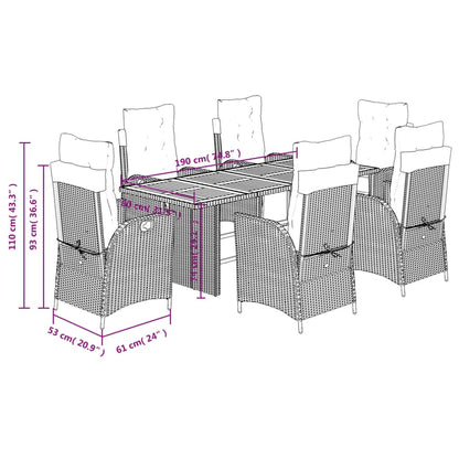 7-tlg. Garten-Essgruppe mit Kissen Schwarz Poly Rattan