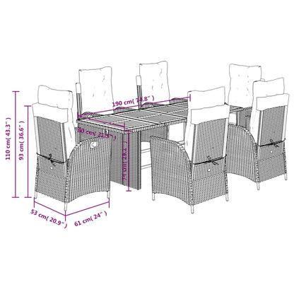 7-tlg. Garten-Essgruppe mit Kissen Grau Poly Rattan