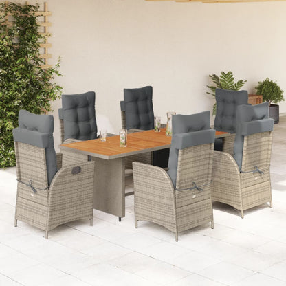 7-tlg. Garten-Essgruppe mit Kissen Grau Poly Rattan