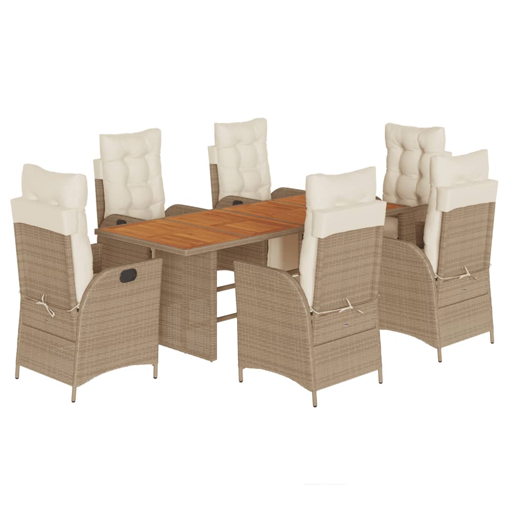 7-tlg. Garten-Essgruppe mit Kissen Beige Poly Rattan