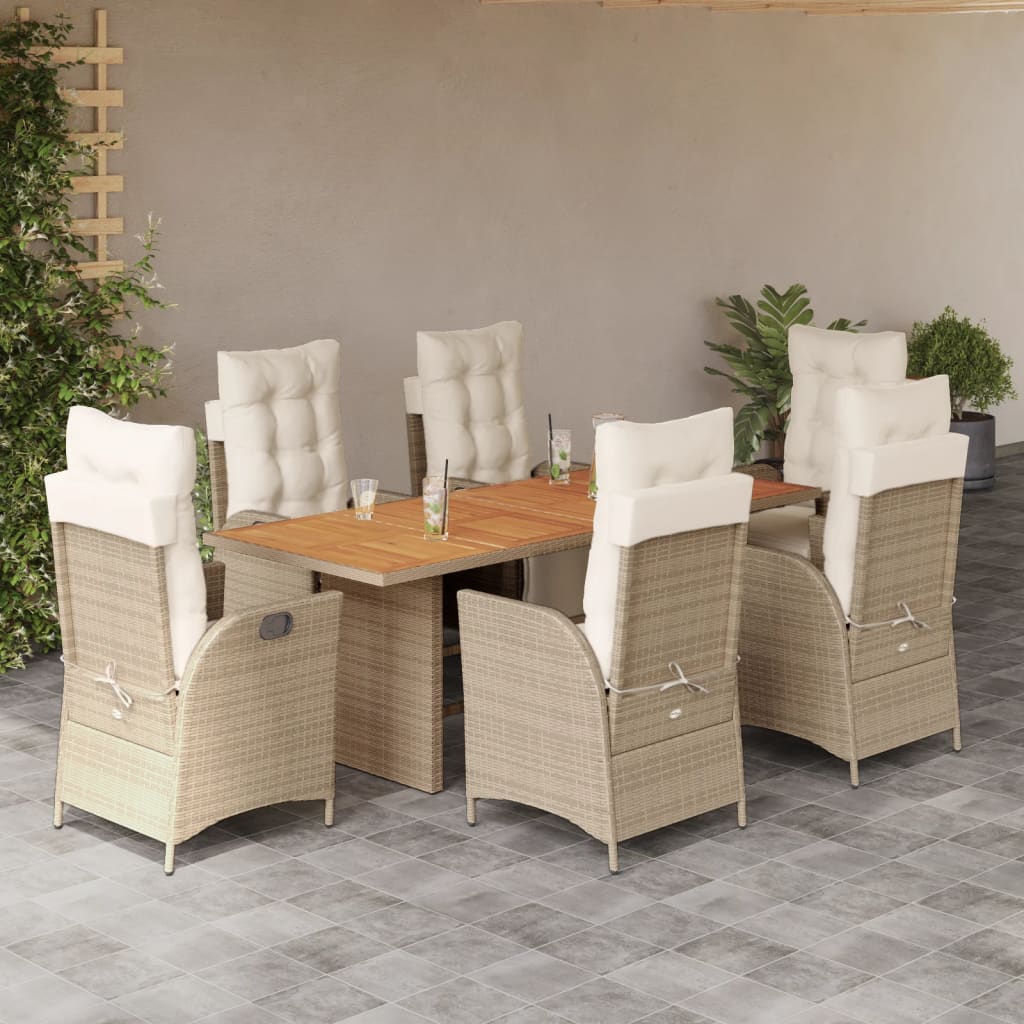 7-tlg. Garten-Essgruppe mit Kissen Beige Poly Rattan